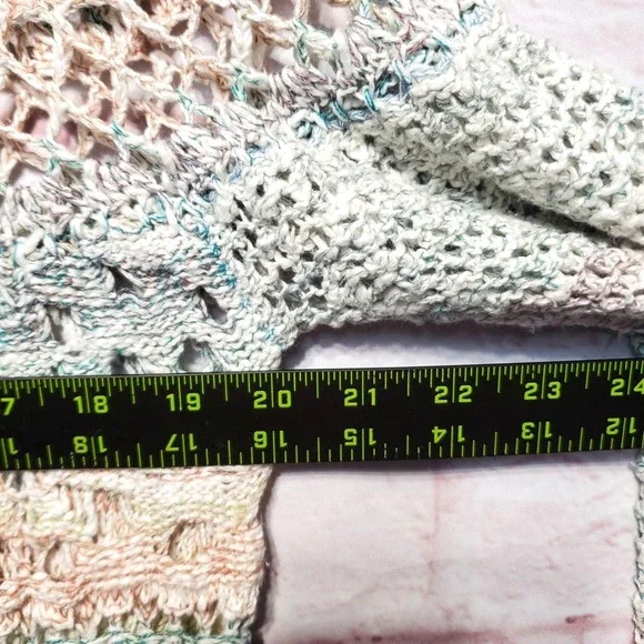 Free People Boho Twee Pastel Ring of Roses Sweater Crochet Open Weave Womens L - Picture 6 of 9
